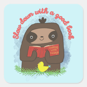 Cute Kawaii Sloth Book Lovers Laptop Square Sticker
