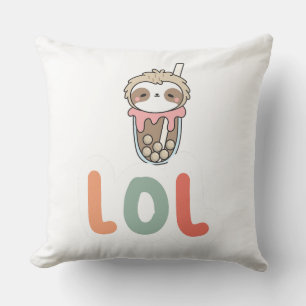 Cute Kawaii Sloth Bubble Tea LOL Cushion
