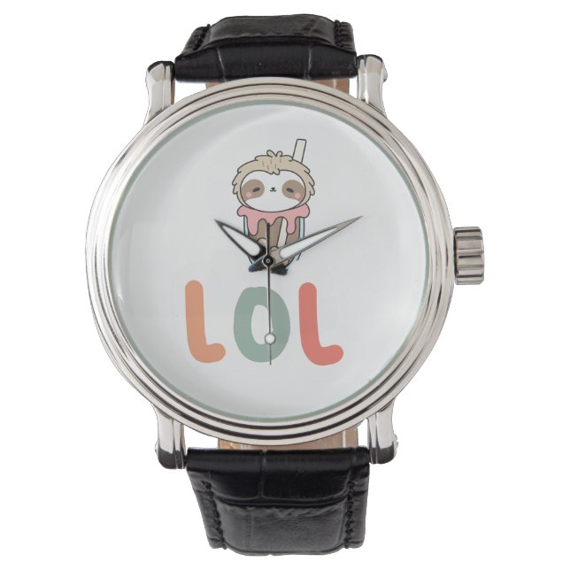 Cute Kawaii Sloth Bubble Tea LOL Watch (Front)