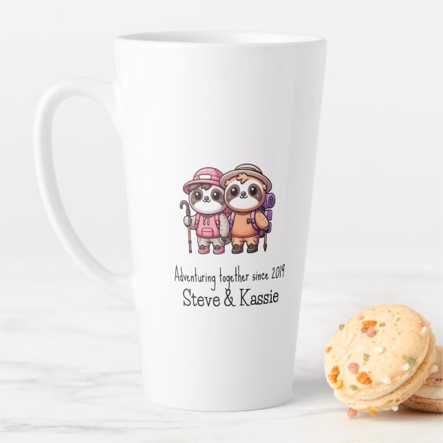 Cute Kawaii Sloth Couple Adventuring Together  Latte Mug (In Situ)