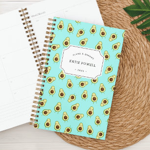 Cute Kawaii Smiling Avocado Pattern Personalised Planner