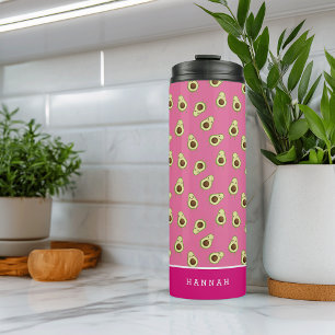 Cute Kawaii Smiling Avocado Pattern Personalised Thermal Tumbler