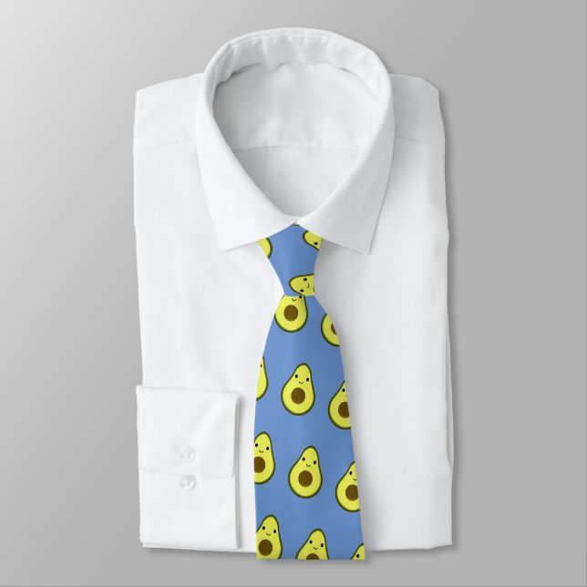 Cute Kawaii Smiling Avocado Tie (Tied)