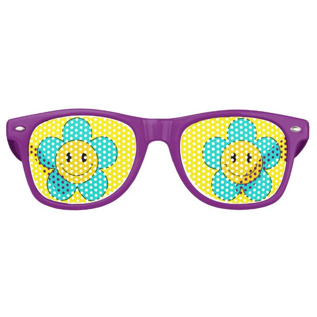 Cute Kawaii Smiling Emoji Flowers Decora Kei Retro Sunglasses (Front)