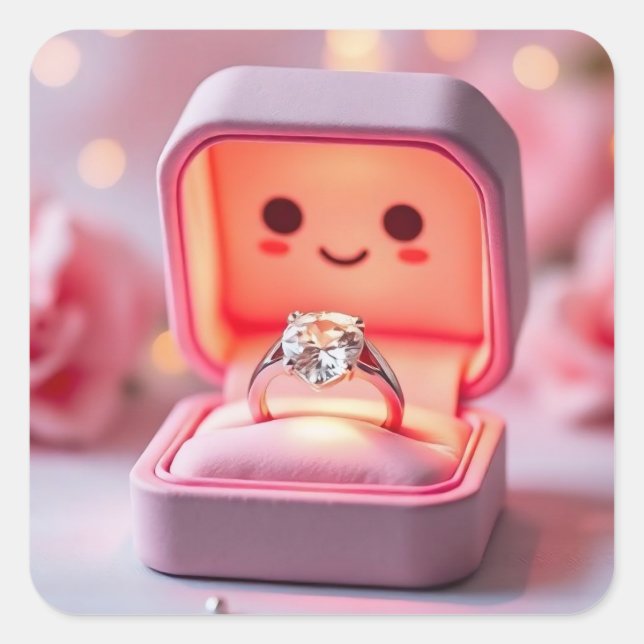 Cute Kawaii Smiling Engagement Ring Box Sticker (Front)