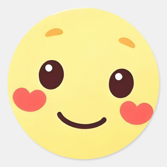 Cute Kawaii Smiling Face Sticker with Heart Cheeks (Front)