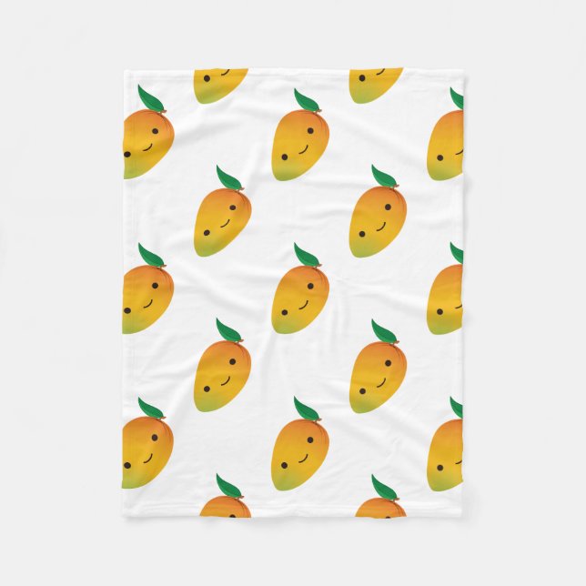 Cute Kawaii Smiling Mango Fleece Blanket (Front)