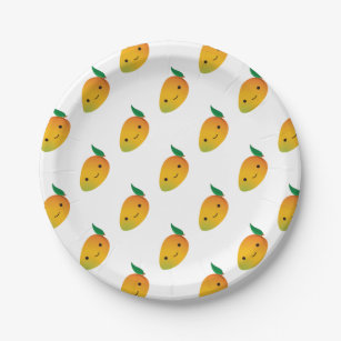 Cute Kawaii Smiling Mango Paper Plate