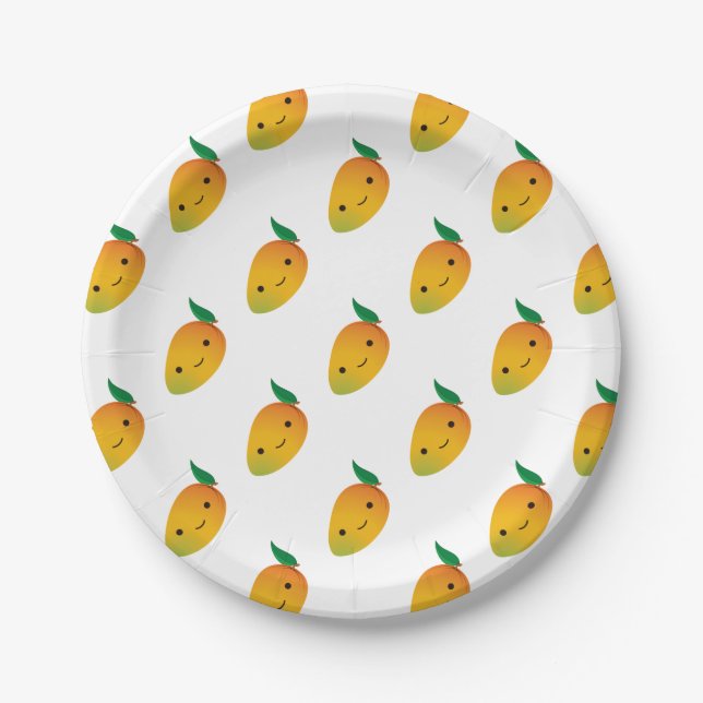 Cute Kawaii Smiling Mango Paper Plate (Front)