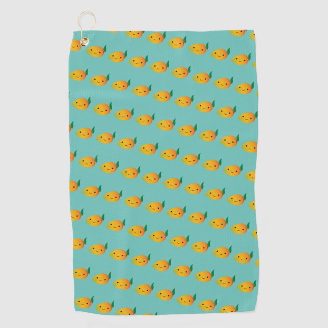 Cute Kawaii Smiling Mango Pattern Golf Towel (Front)