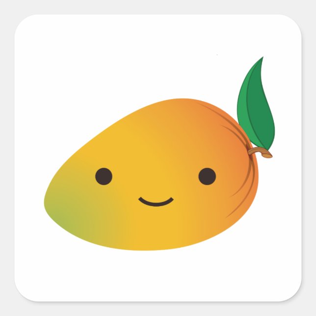 Cute Kawaii Smiling Mango Square Sticker (Front)