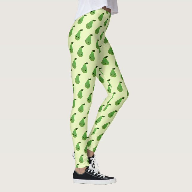 Cute Kawaii Smiling Pear Pattern Leggings (Right)