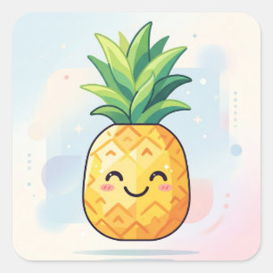 Cute Kawaii Smiling Pineapple Square Sticker