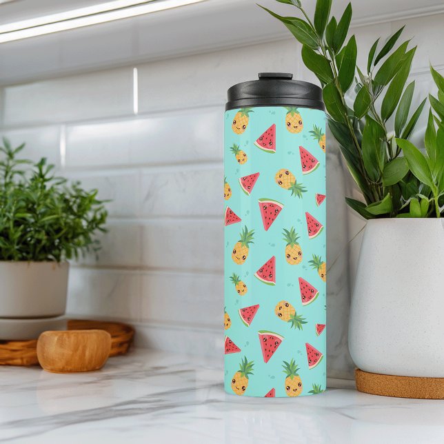 Cute Kawaii Smiling Pineapple & Watermelon Thermal Tumbler (Creator Uploaded)