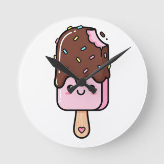 Cute Kawaii Smiling Popsicle Round Clock