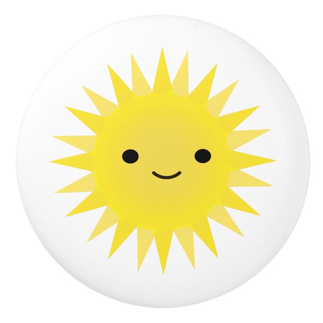 Cute Kawaii Smiling Sun Ceramic Knob (Front)