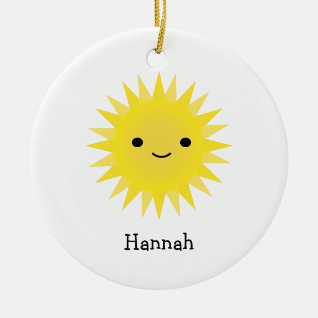 Cute Kawaii Smiling Sun Ceramic Tree Decoration (Front)