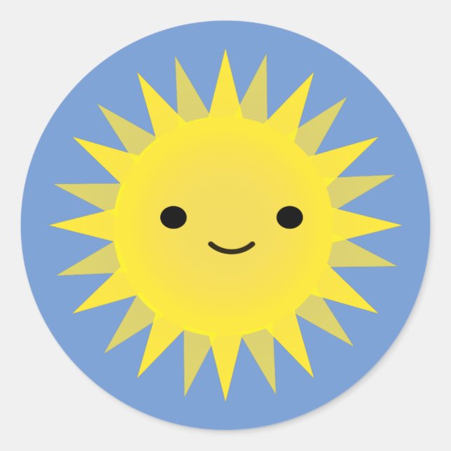Cute Kawaii Smiling Sun Classic Round Sticker (Front)