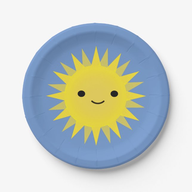 Cute Kawaii Smiling Sun Paper Plate (Front)