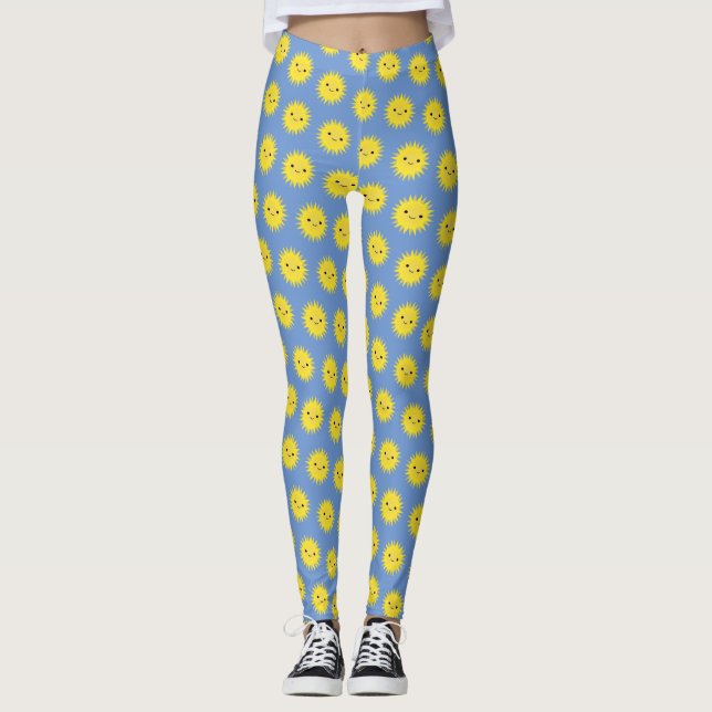 Cute Kawaii Smiling Sun Pattern Leggings (Front)
