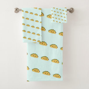 Cute Kawaii Smiling Taco Pattern Bath Towel Set