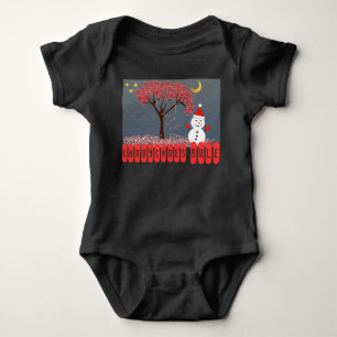 Cute Kawaii Snowman with Candy Cane Tree Baby Bodysuit