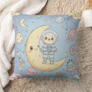 Cute Kawaii Space - Astronaut and Smiling Moon Cushion