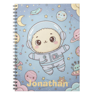 Cute Kawaii Space - Astronaut and Smiling Moon Notebook