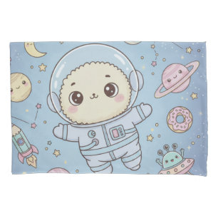 Cute Kawaii Space - Astronaut and Smiling Moon Pillowcase