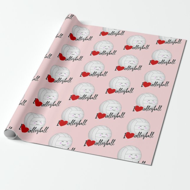 cute kawaii sports girls I love volleyball pattern Wrapping Paper (Unrolled)