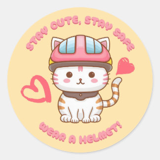 Cute Kawaii Stay Safe Cat Classic Round Sticker