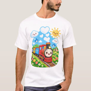 Cute Kawaii Steam Train Travel Tulips T-Shirt