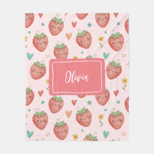 Cute Kawaii Strawberries Fleece Blanket