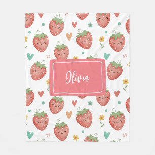 Cute Kawaii Strawberries Fleece Blanket
