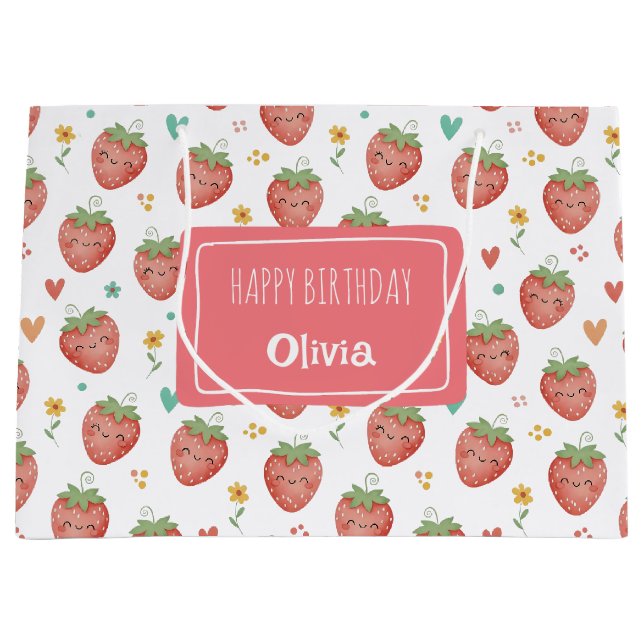 Cute Kawaii Strawberries Large Gift Bag (Front)