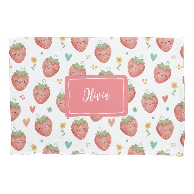 Cute Kawaii Strawberries Pillowcase (Front)