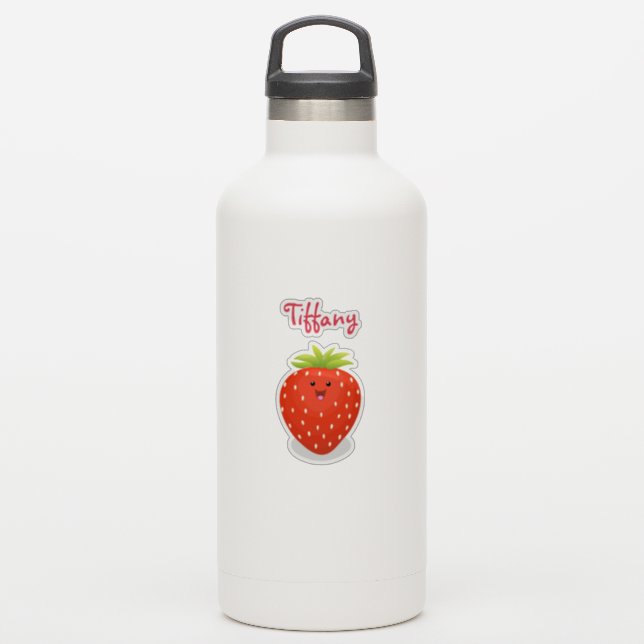 Cute kawaii strawberry cartoon illustration (Waterbottle)