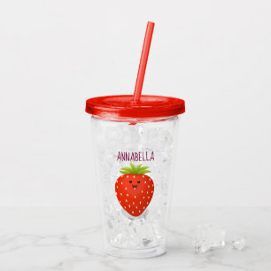 Cute kawaii strawberry cartoon illustration acrylic tumbler