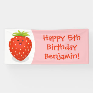 Cute kawaii strawberry cartoon illustration banner