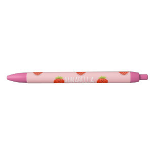 Cute kawaii strawberry cartoon illustration black ink pen