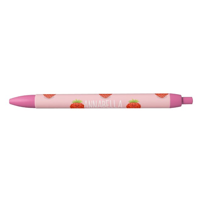 Cute kawaii strawberry cartoon illustration black ink pen (Front)