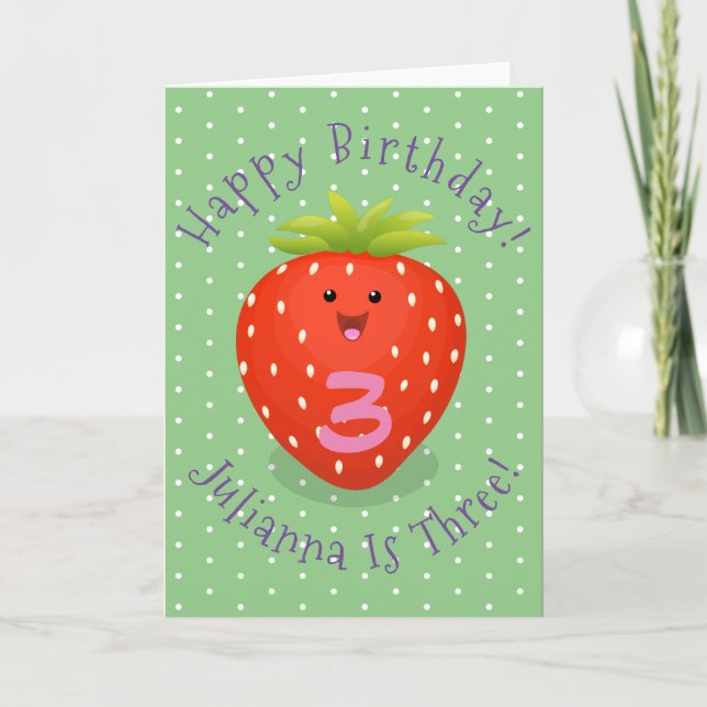 Cute kawaii strawberry cartoon illustration card (Front)