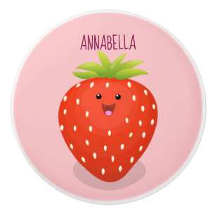 Cute kawaii strawberry cartoon illustration ceramic knob