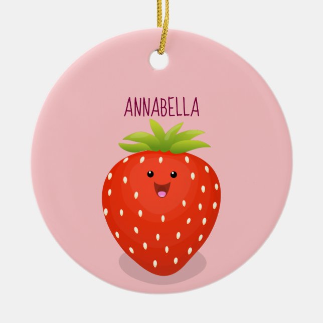 Cute kawaii strawberry cartoon illustration ceramic tree decoration (Front)