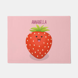 Cute kawaii strawberry cartoon illustration doormat