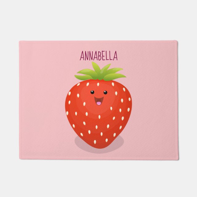 Cute kawaii strawberry cartoon illustration doormat (Front)