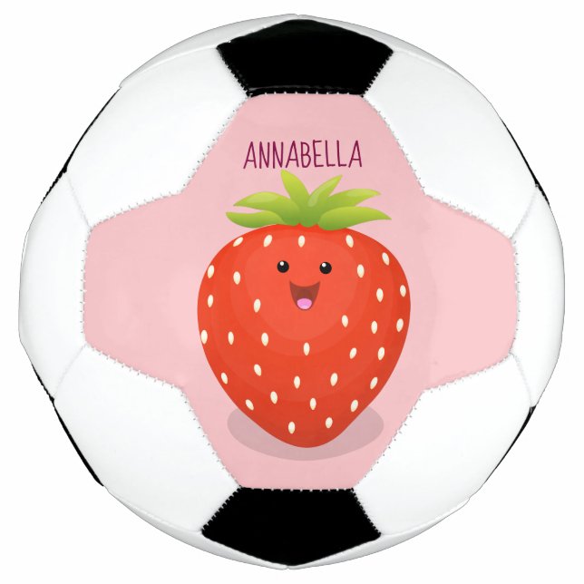 Cute kawaii strawberry cartoon illustration football (Front)