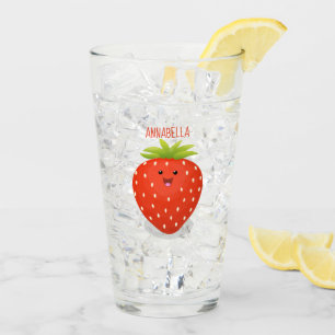 Cute kawaii strawberry cartoon illustration glass