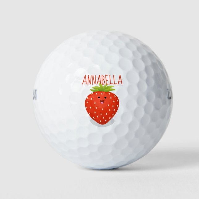 Cute kawaii strawberry cartoon illustration golf balls (Front)