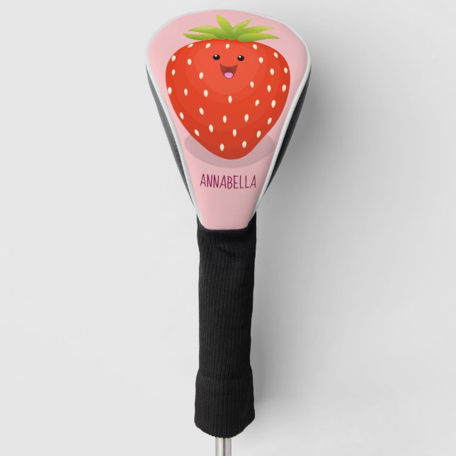 Cute kawaii strawberry cartoon illustration golf head cover (Front)